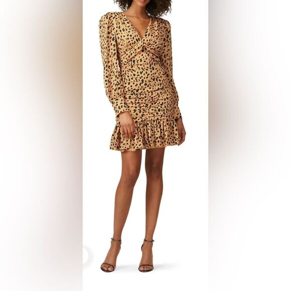 Nicholas Leopard Gathered Frill Dress Size US 2 - Picture 1 of 7